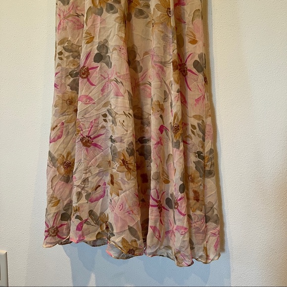 90s Vintage Miller Shor Silk Sheer Floral Maxi Half Sleeve Overlay Dress - Picture 10 of 11